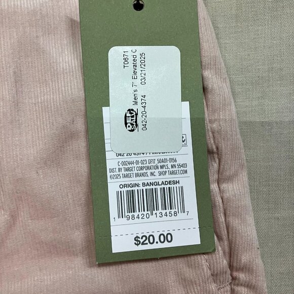 NWT Goodfellow & Co Men's Size 7 Ash Pink Elevated Corduroy Pull-On Shorts - Picture 5 of 12